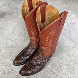 Vintage Tony Lama Made in USA Snake Skin Cowboy Boots Western Gold Label 10.5